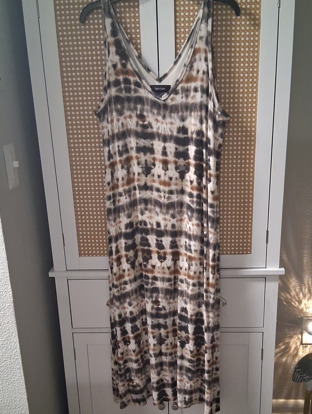 Karen Kane Sleeveless Tie-Dye V-Neck Maxi Dress in Brown and Gray